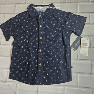 Nautica Toddler Boys SZ 3 T Short Sleeve Button Up printer wooven NWT